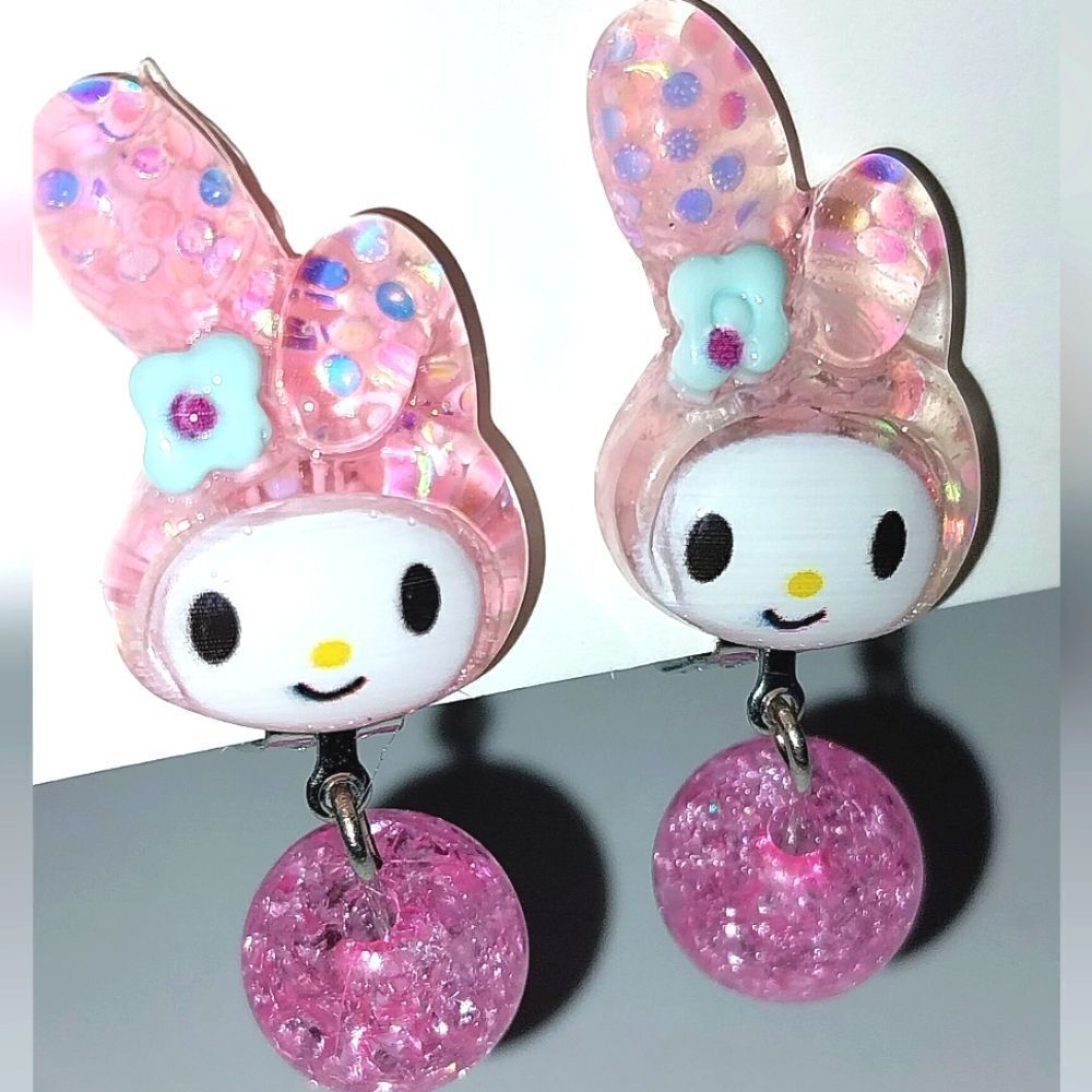 Pink Bunny Beautiful fashion clip-on kids earrings